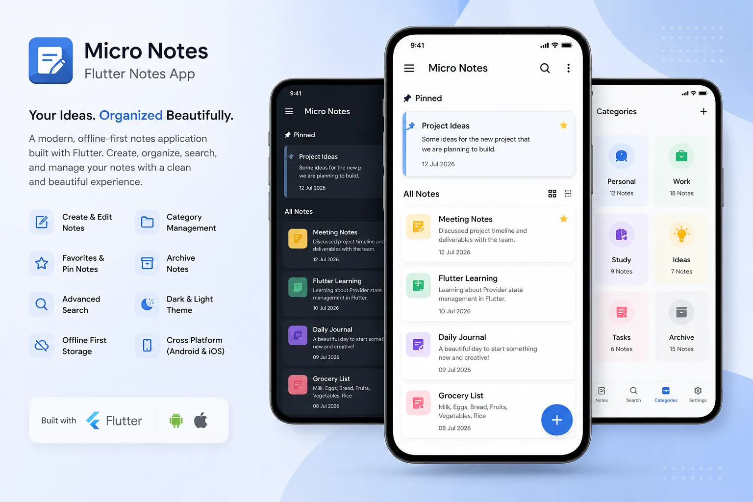 Preview of Micro Notes Flutter App